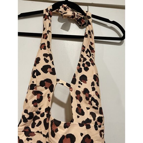 Adore Me Swimsuit One Piece XS Tie Neck Peach Leopard Adjustable Back Beach NWT - Picture 4 of 11